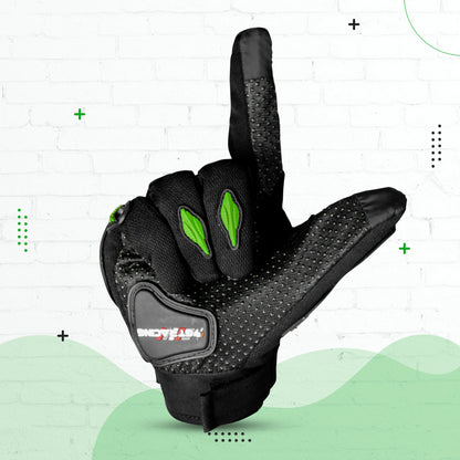 Steelbird Experience 1.0 Reflective Full Finger Bike Riding Gloves with Touch Screen Sensitivity at Thumb and Index Finger, Protective Off-Road Motorbike Racing (Black Green)