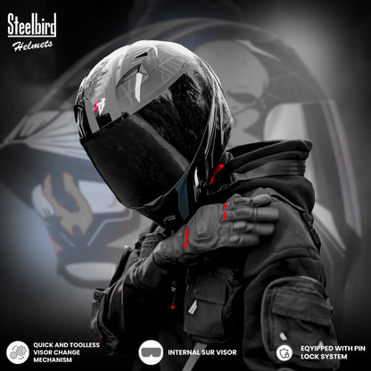 Steelbird SBA-20 Strange ISI Certified Flip-Up Graphic Helmet for Men and Women (Glossy Black Grey)