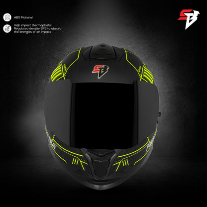 Steelbird SBH-57 Fighter F6 ISI and DOT Certified Full Face Graphic Helmet for Men and Women with Inner Silver Sun Shield (Glossy Black Neon)