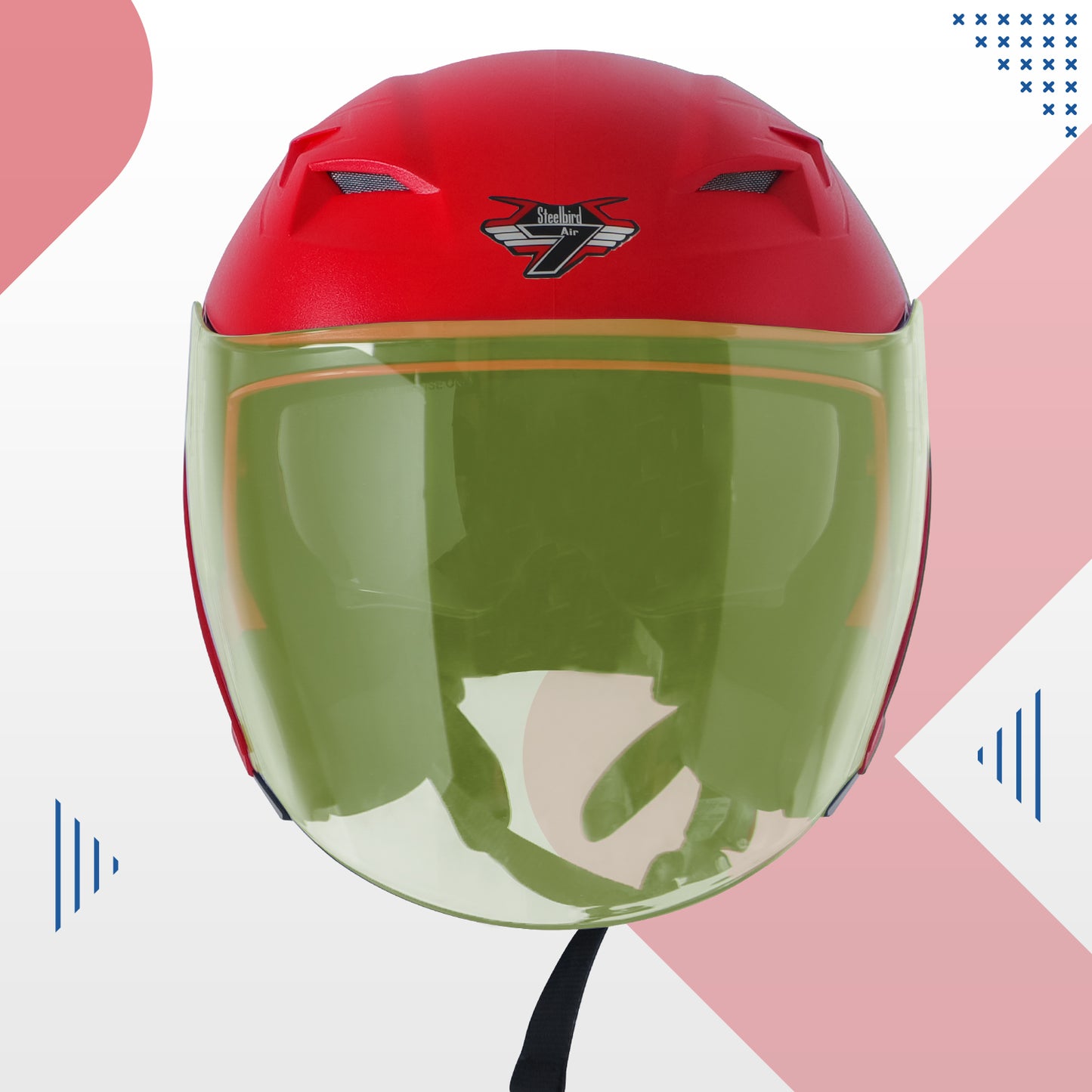 Steelbird SBA-17 7Wings ISI Certified Open Face Helmet for Men and Women with Inner Smoke Sun Shield (Dashing Red with Tinted Yellow Visor)