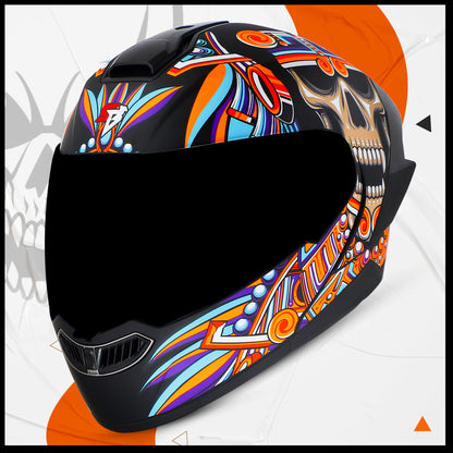 Steelbird SBA-8 Hunt ISI Certified Flip-Up Graphic Helmet for Men and Women with Inner Smoke Sun Shield (Glossy Black Orange with Black Spoiler and Smoke Visor)