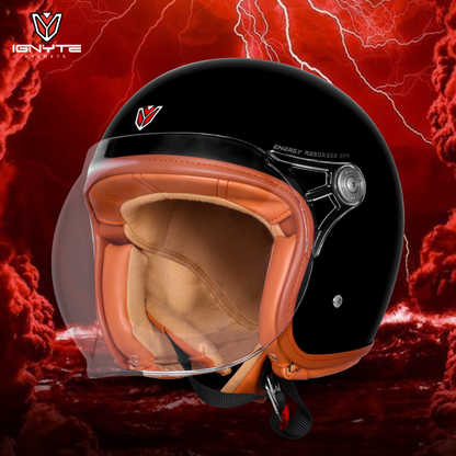 IGNYTE IGN-58 Solid ISI/DOT Certified Open Face Helmet for Men and Women (Glossy Black)