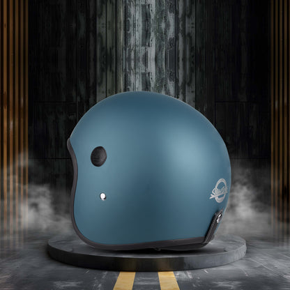 Steelbird SBH-55 Retro ISI Certified Open Face Helmet for Men and Women (Matt Squadron Blue)