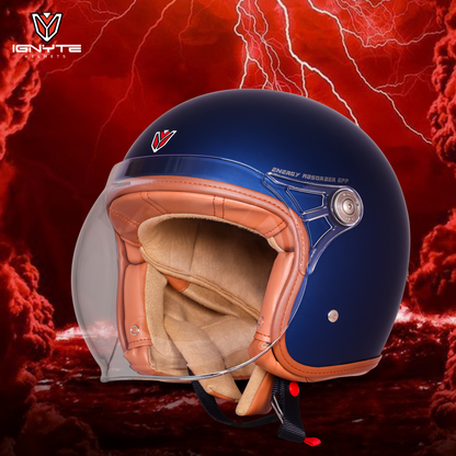 IGNYTE IGN-58 Solid ISI/DOT Certified Open Face Helmet for Men and Women (Glossy Armada Blue)