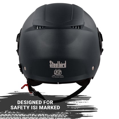 Steelbird SBH-31 GT Dashing ISI Certified Open Face Helmet for Men and Women with Inner Sun Shield ( Dual Visor Mechanism ) (Dashing Black)