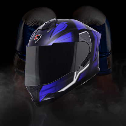 Steelbird SBH-57 Fighter F3 ISI and DOT Certified Full Face Helmet for Men and Women with Inner Silver Sun Shield (Glossy Black Blue)