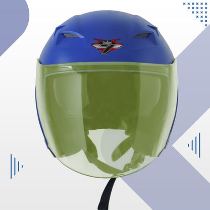 Steelbird SBA-17 7Wings ISI Certified Open Face Helmet for Men and Women with Inner Smoke Sun Shield (Dashing Blue with Tinted Yellow Visor)