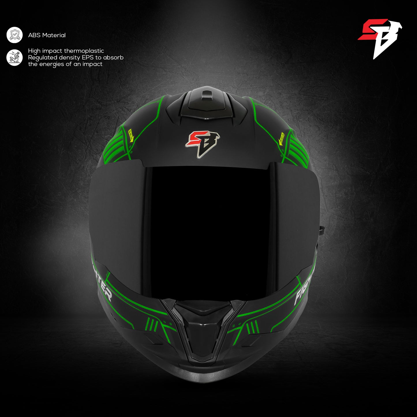 Steelbird SBH-57 Fighter F6 ISI and DOT Certified Full Face Graphic Helmet for Men and Women with Inner Silver Sun Shield (Glossy Black Green)