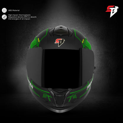 Steelbird SBH-57 Fighter F6 ISI and DOT Certified Full Face Graphic Helmet for Men and Women with Inner Silver Sun Shield (Glossy Black Green)