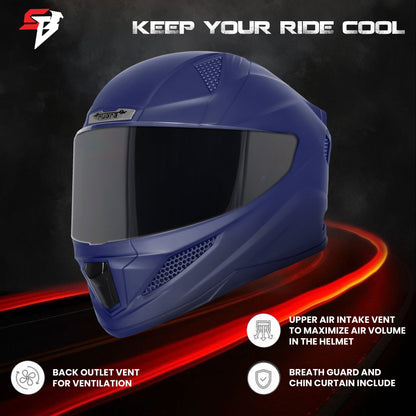 Steelbird SBH-25 Rudra ISI Certified Full Face Helmet for Men and Women (Glossy H.Blue with Smoke Visor)