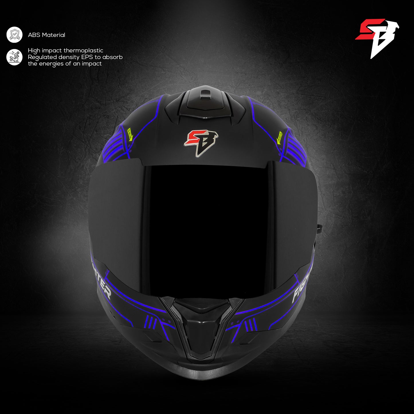Steelbird SBH-57 Fighter F6 ISI and DOT Certified Full Face Graphic Helmet for Men and Women with Inner Silver Sun Shield (Glossy Black Blue)