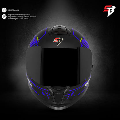 Steelbird SBH-57 Fighter F6 ISI and DOT Certified Full Face Graphic Helmet for Men and Women with Inner Silver Sun Shield (Glossy Black Blue)