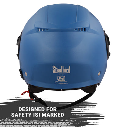 Steelbird GT Dashing ISI Certified Open Face Helmet for Men and Women with Inner Sun Shield ( Dual Visor Mechanism ) (Dashing Blue)