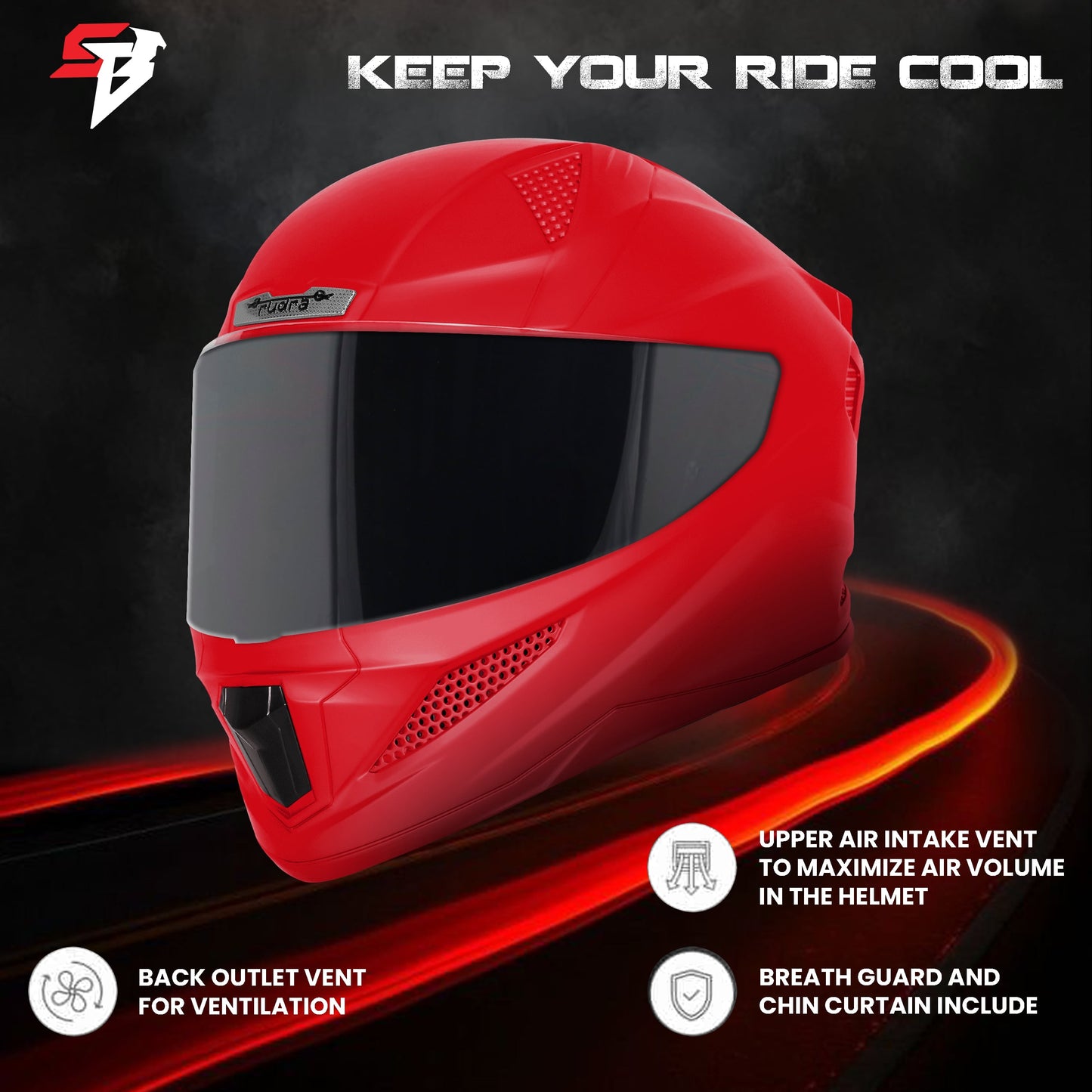 Steelbird SBH-25 Rudra ISI Certified Full Face Helmet for Men and Women (Glossy Cherry Red with Smoke Visor)