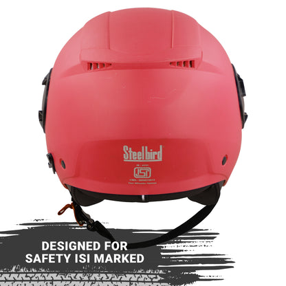 Steelbird SBH-31 GT Dashing ISI Certified Open Face Helmet for Men and Women with Inner Sun Shield ( Dual Visor Mechanism ) (Dashing Red)