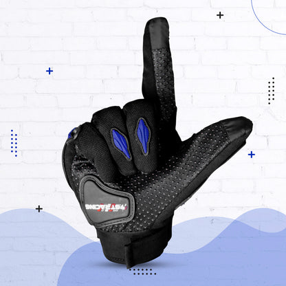 Refurbished Steelbird Experience 1.0 Reflective Full Finger Bike Riding Gloves with Touch Screen Sensitivity at Thumb and Index Finger, Protective Off-Road Motorbike Racing (Black Blue)