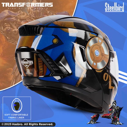Steelbird SBH-40 Transformers Optimus Prime ISI Certified Full Face Graphic Helmet for Men and Women with Inner Smoke Sun Shield (Matt Black Copper)