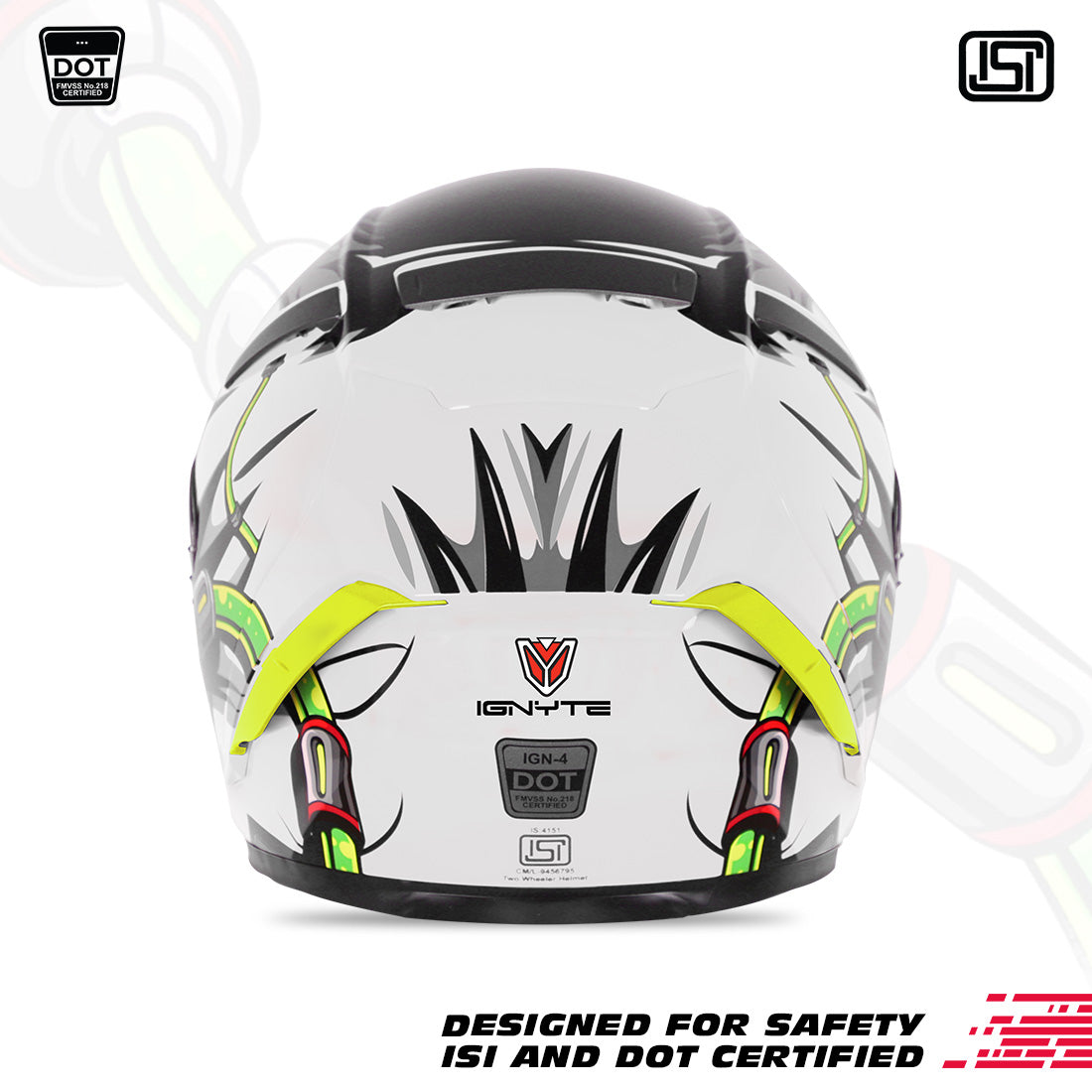 Ignyte IGN-4 Trever ISI/DOT Certified Full Face Graphic Helmet with Outer Anti-Fog Clear Visor and Inner Smoke Sun Shield