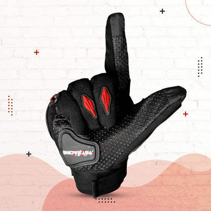 Refurbished Steelbird Experience 1.0 Reflective Full Finger Bike Riding Gloves with Touch Screen Sensitivity at Thumb and Index Finger, Protective Off-Road Motorbike Racing (Black Red)