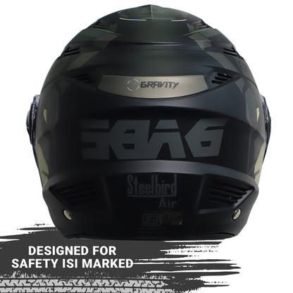 Steelbird SBA-6 7Wings Gravity ISI Certified Open Face Graphic Helmet for Men and Women (Matt Black Grey with Clear Visor)