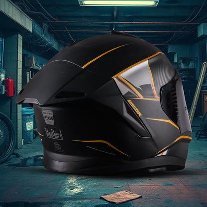 Steelbird SBH-57 Carbon Fighter ISI and DOT Certified Full Face Helmet for Men and Women (Glossy Black Orange)