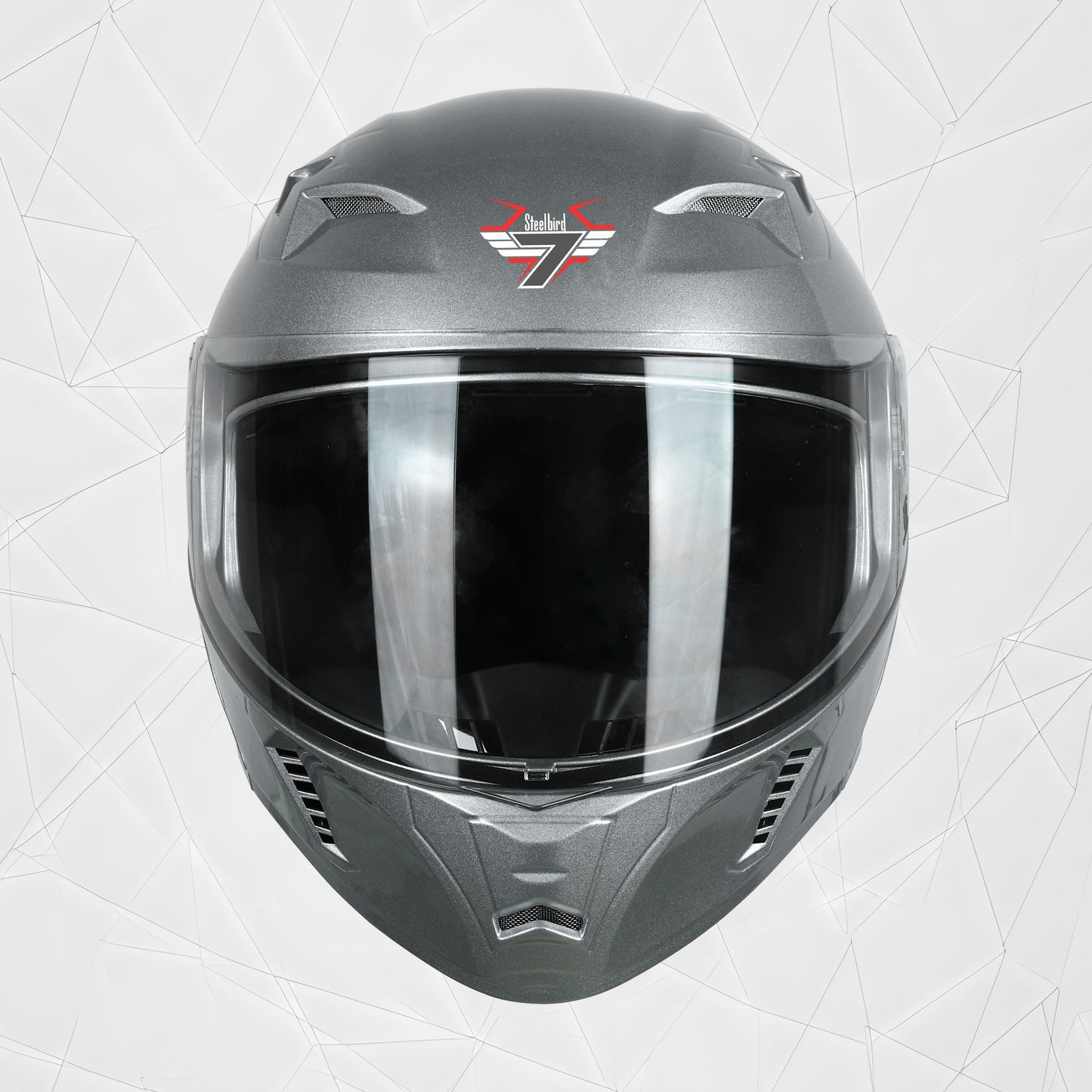 Steelbird SBA-20 7Wings ISI Certified Flip-Up Helmet with Black Spoiler for Men and Women (Glossy Silver with Clear Visor)