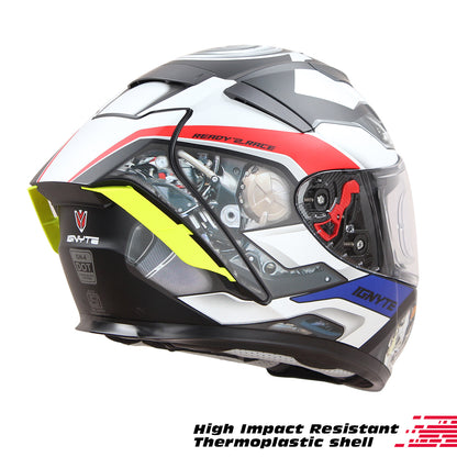 Ignyte IGN-4 Machine ISI/DOT Certified Full Face Graphic Helmet with Outer Anti-Fog Clear Visor and Inner Smoke Sun Shield (Matt White Blue)