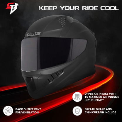 Steelbird SBH-25 Rudra ISI Certified Full Face Helmet for Men and Women (Glossy Black with Smoke Visor)