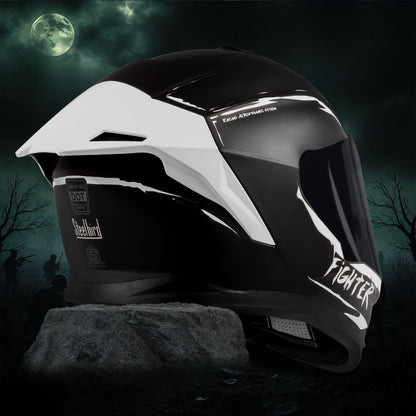 Steelbird SBH-57 Fighter F2 ISI and DOT Certified Full Face Helmet for Men and Women With Inner Silver Sun Shield (Glossy Black Silver).