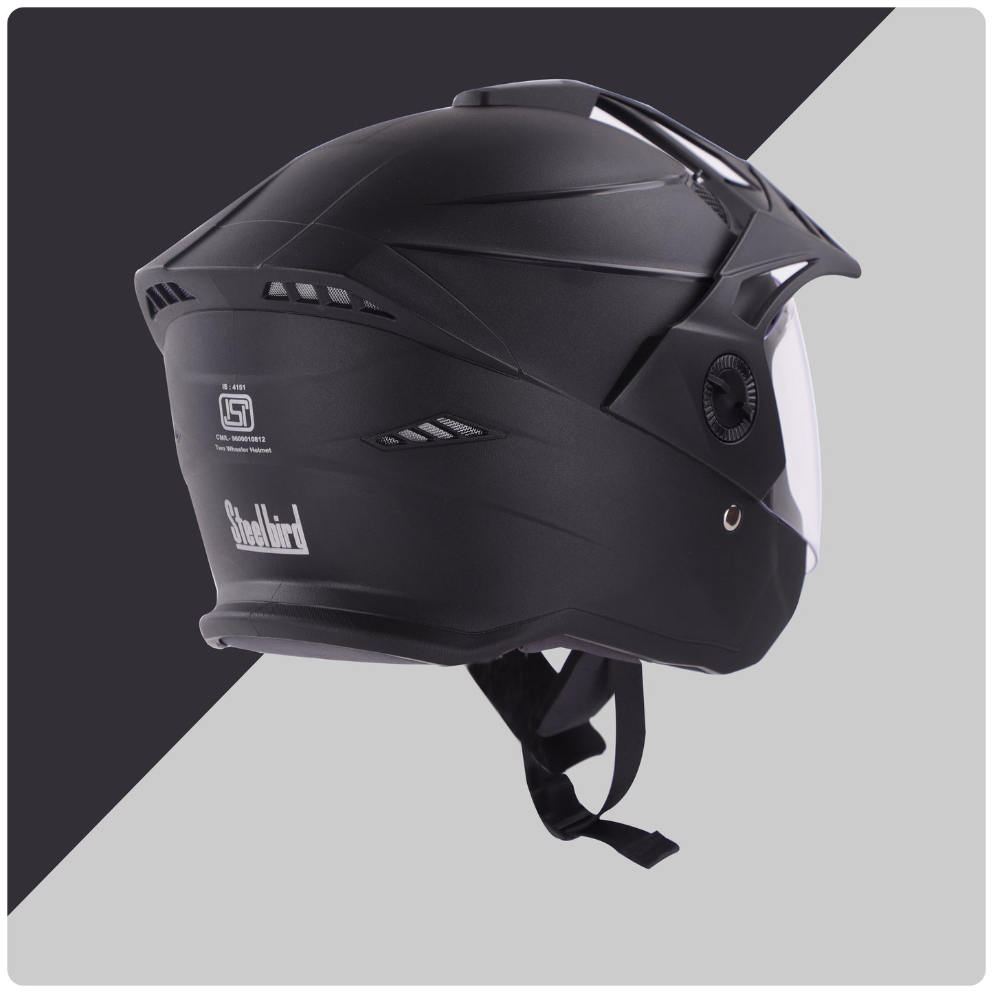Steelbird SBH-23 Hunter ISI Certified Open Face Helmet for Men and Women (Dashing Black with Clear Visor)
