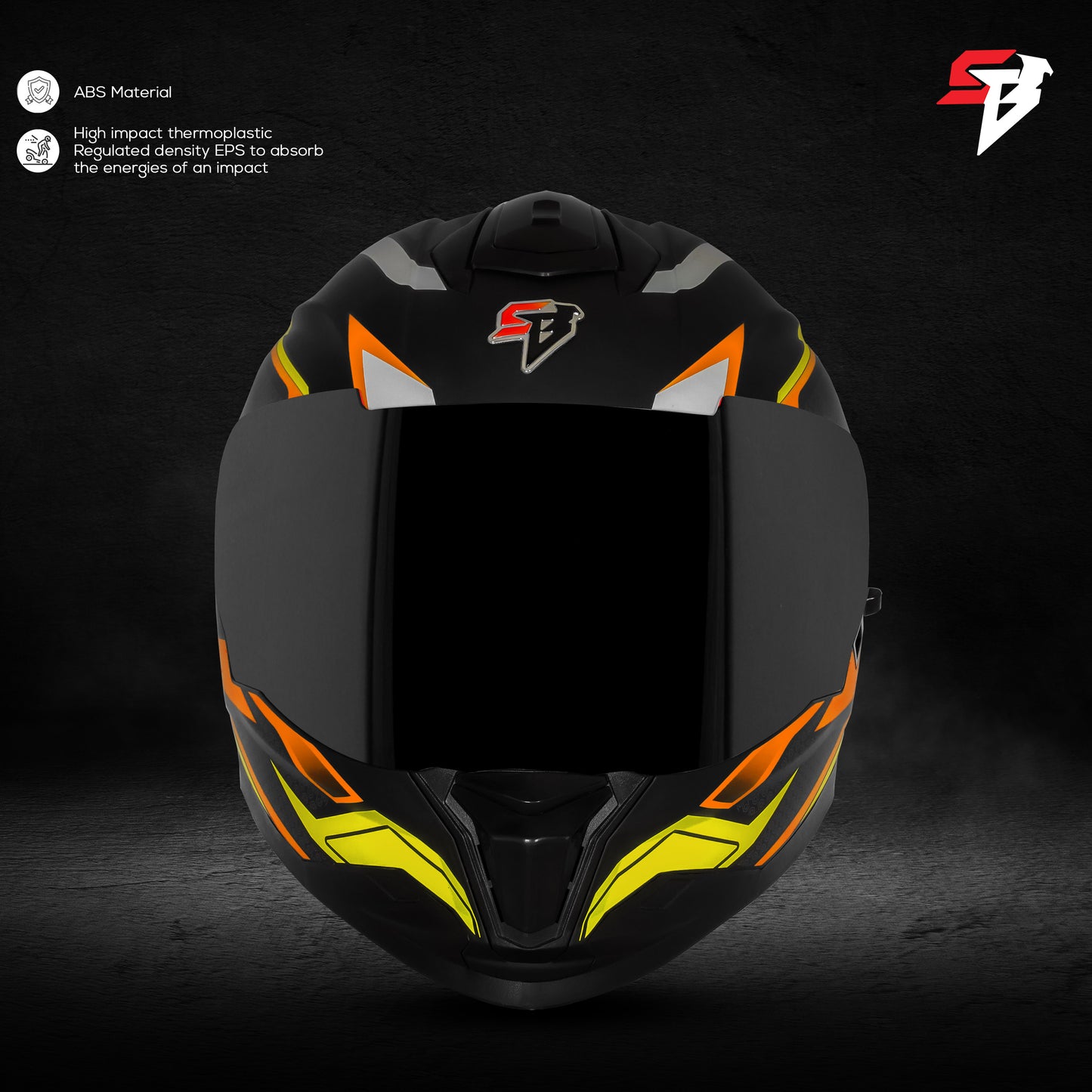Steelbird SBH-57 Fighter F7 ISI and DOT Certified Full Face Graphic Helmet for Men and Women with Inner Silver Sun Shield (Glossy Black Orange)