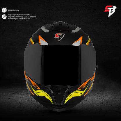 Steelbird SBH-57 Fighter F7 ISI and DOT Certified Full Face Graphic Helmet for Men and Women with Inner Silver Sun Shield (Glossy Black Orange)