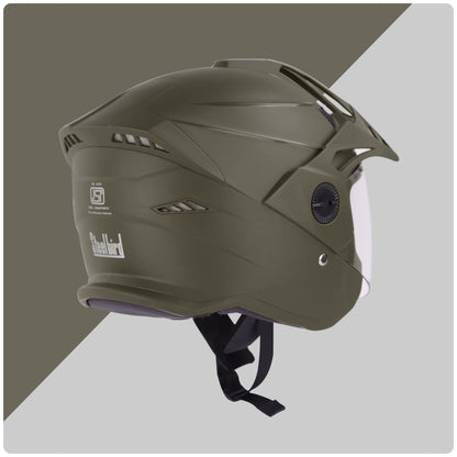 Steelbird SBH-23 Hunter ISI Certified Open Face Helmet for Men and Women (Dashing Battle Green with Clear Visor)