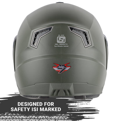 Steelbird SBA-7 7Wings ISI Certified Flip-Up Helmet for Men and Women with Inner Smoke Sun Shield (Dashing Battle Green)