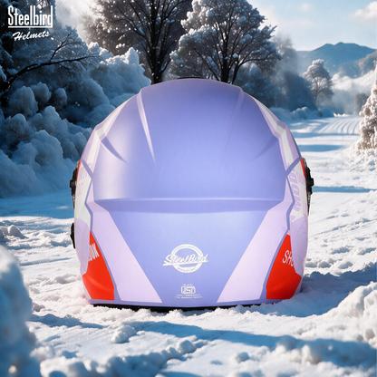 Steelbird SBH-80 Fairy FR5 ISI Certified Open Face Graphic Helmet for Women (Glossy Purple Red with Smoke Visor)
