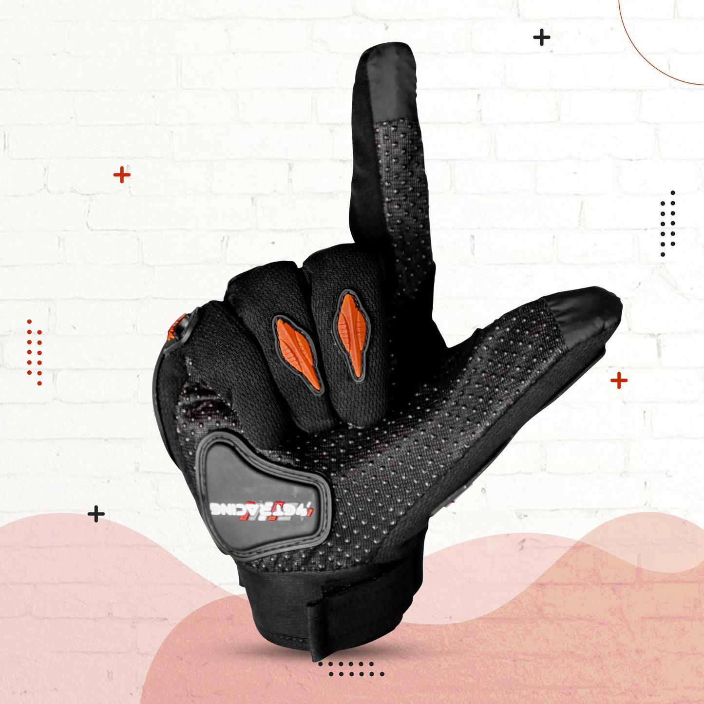 Refurbished Steelbird Experience 1.0 Reflective Full Finger Bike Riding Gloves with Touch Screen Sensitivity at Thumb and Index Finger, Protective Off-Road Motorbike Racing (Black Orange)