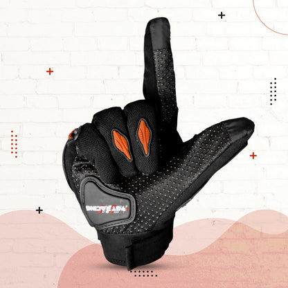 Refurbished Steelbird Experience 1.0 Reflective Full Finger Bike Riding Gloves with Touch Screen Sensitivity at Thumb and Index Finger, Protective Off-Road Motorbike Racing (Black Orange)