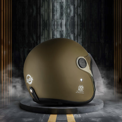 Steelbird SBH-54 Retro ISI Certified Open Face Helmet for Men and Women (Matt Desert storm)