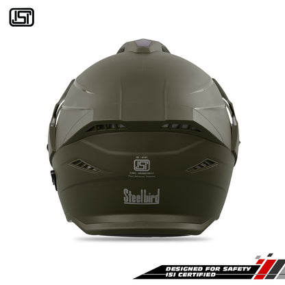 Steelbird SBH-23 GT Plus Open Face ISI Certified Helmet for Men and Women with Inner Sun Shield (Dashing Battle Green)