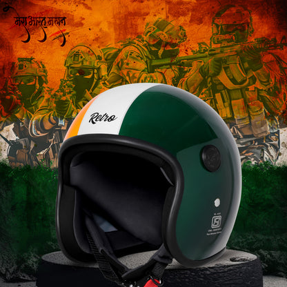 Steelbird SBH-55 Retro Lego Tricolor ISI Certified Open Face Helmet for Men and Women (Glossy Tricolor)