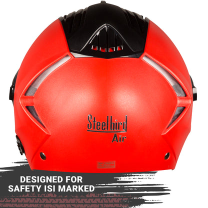 Steelbird SBA-3 R2K Classic ISI Certified Open Face Helmet for Men and Women (Red with Clear Visor)