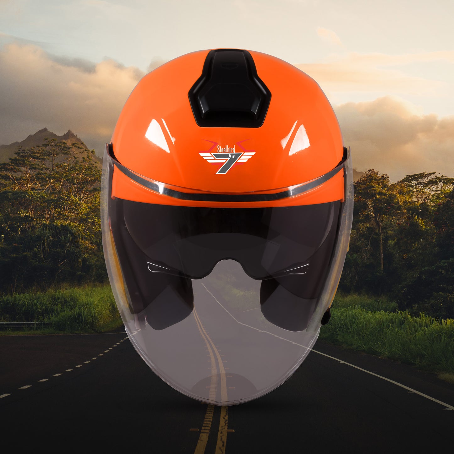 Steelbird SBA-10 7Wings ISI Certified Open Face Helmet for Men and Women with Inner Smoke Sun Shield (Glossy Fluo Orange)