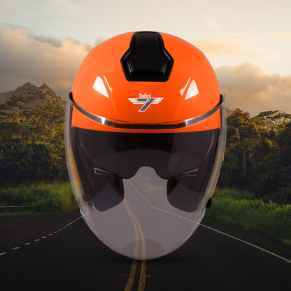 Steelbird SBA-10 7Wings ISI Certified Open Face Helmet for Men and Women with Inner Smoke Sun Shield (Glossy Fluo Orange)