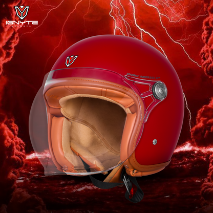 IGNYTE IGN-58 Solid ISI/DOT Certified Open Face Helmet for Men and Women (Glossy Dull Chestnut Red)