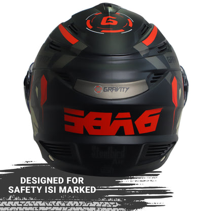 Steelbird SBA-6 7Wings Gravity ISI Certified Open Face Graphic Helmet for Men and Women (Matt Black Red with Clear Visor)