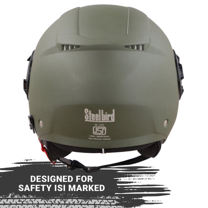 Steelbird GT Dashing ISI Certified Open Face Helmet for Men and Women with Inner Sun Shield ( Dual Visor Mechanism ) (Dashing Battle Green)