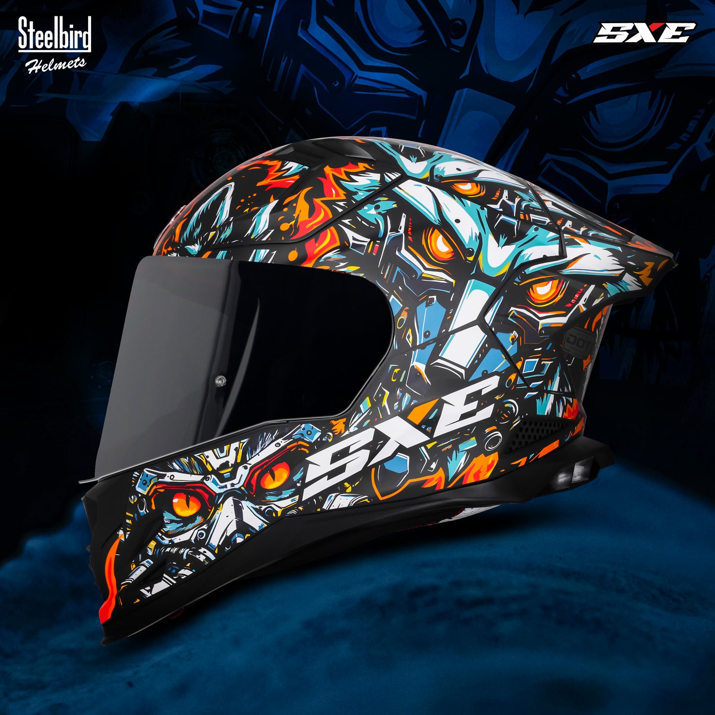 Steelbird SBH-61 SXE X1 Pinlock ISI and Dot Certified Full Face Helmet for Men with Inner Silver Sunshield (Glossy Black Orange with Smoke Visor)