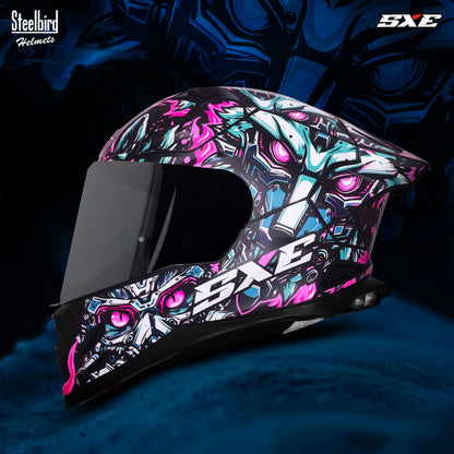 Steelbird SBH-61 SXE X1 ISI and Dot Certified Full Face Helmet for Men with Inner Silver Sunshield (Glossy Black Purple)