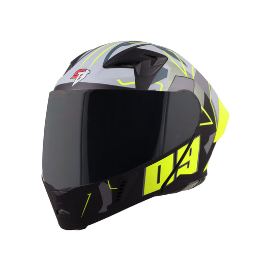 Steelbird SBA-20 09 ISI Certified Flip-Up Graphic Helmet for Men and Women with Inner Chrome Sun Shield (Glossy Black Neon with Smoke Visor)
