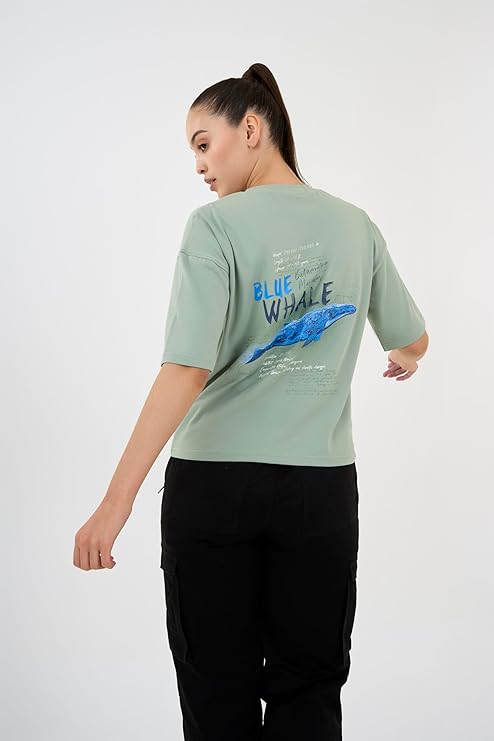 DCYPHR Discovery Women's Blue Whale Graphic Tee- Ice Green